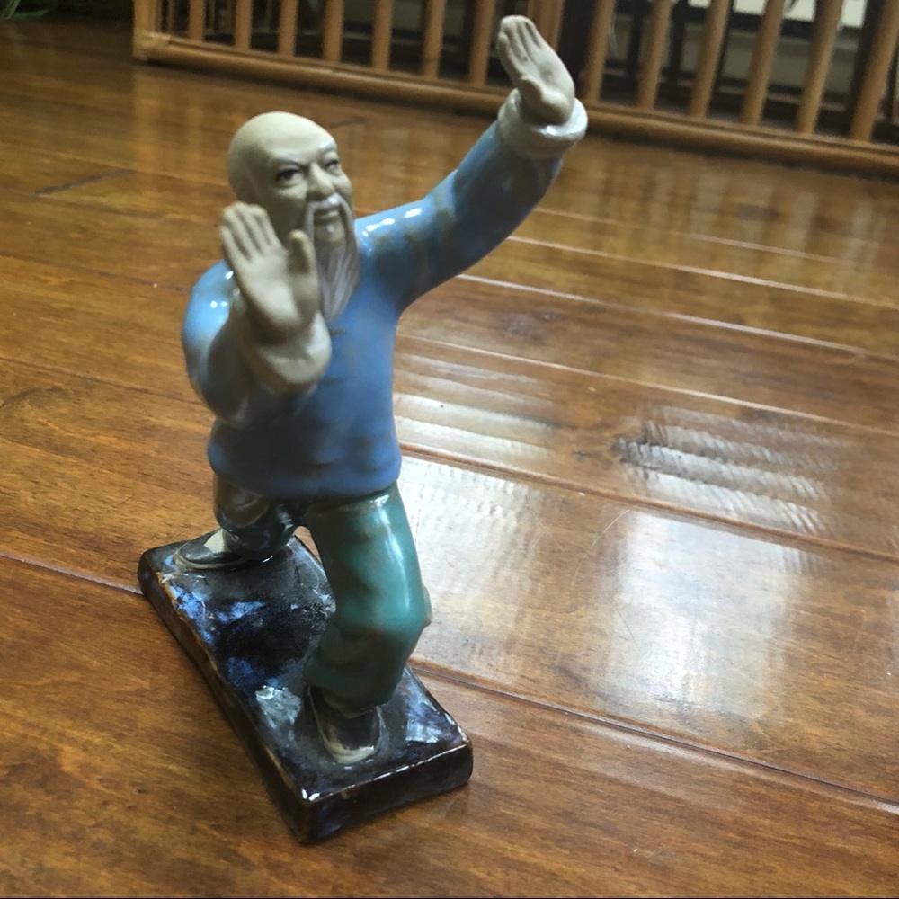 TAI CHI GLAZED CLAY FIGURINE *blue tunic